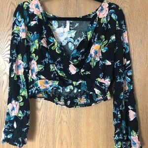 Black crop top with floral print